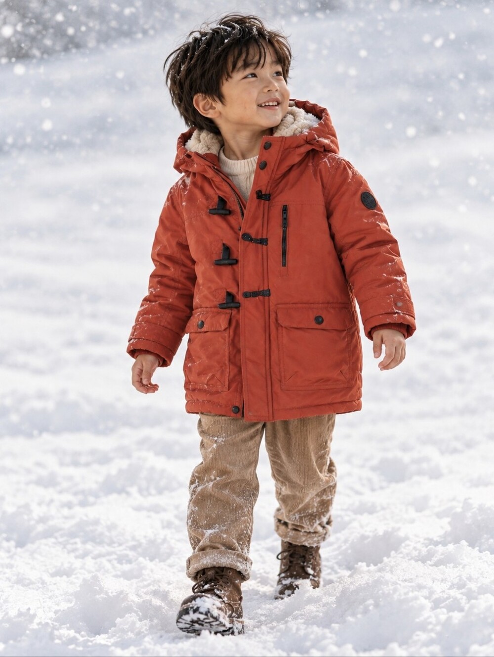 Zara Boys Size 5 Orange Sherpa Lined Duffle Parka Coat NWT Hooded Winter